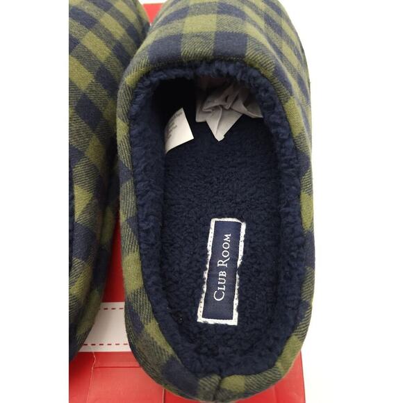 Club Room Men's Fleece-Lined Flannel Slippers Green/Navy Plaid 6-7 Small NEW - Picture 4 of 9